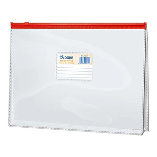 Dohe Bolsa Zipper Folio Apaisado PVC Transparente 150 Micras - Apertura Superior - Cierre Zip Hermetico en Color Rojo