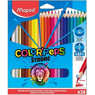 Maped Color´Peps Strong Pack de 24 Lapices Triangulares de Colores - Mina 3,2mm - Sin Madera - Punta Ultra Resistente - Colores Surtidos
