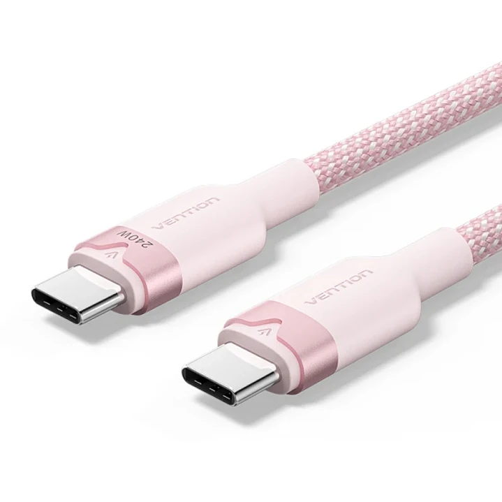 Vention Cable USB-C - Potencia hasta 240W - Longitud 1m - Recubrimiento de Nailon Trenzado - Velocidad hasta 480Mbps - Color Rosa 1