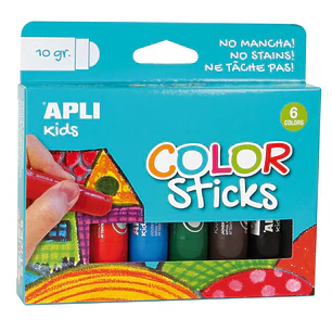 Apli Color Sticks Pack con 6 Temperas Solidas de 10g - Acabado Satinado sin Necesidad de Barniz - Secado Rapido en Menos de 3 Minutos - Efecto Cera o 