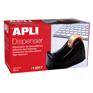 Apli Office Porta Cinta para Rollos de 33mm - Cuchilla Metalica Dentada - Facil de Usar - Resistente y Duradero - Color Negro