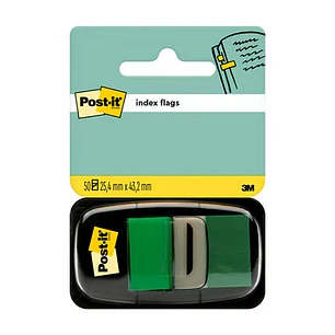 Post-it Index Dispensador con 50 Marcadores Reposicionables 25.4 x 43.2mm - Adherencia Firme - Para Marcar, Señalar o Destacar Informacion - Color Ver