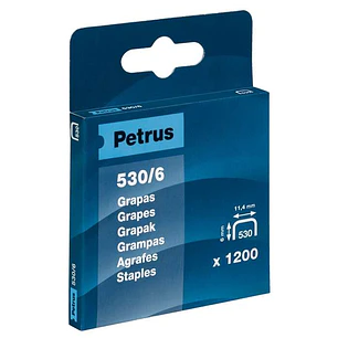Petrus Caja de 1200 Grapas 530/6 Cobreadas para Clavadora - Patilla de 6mm
