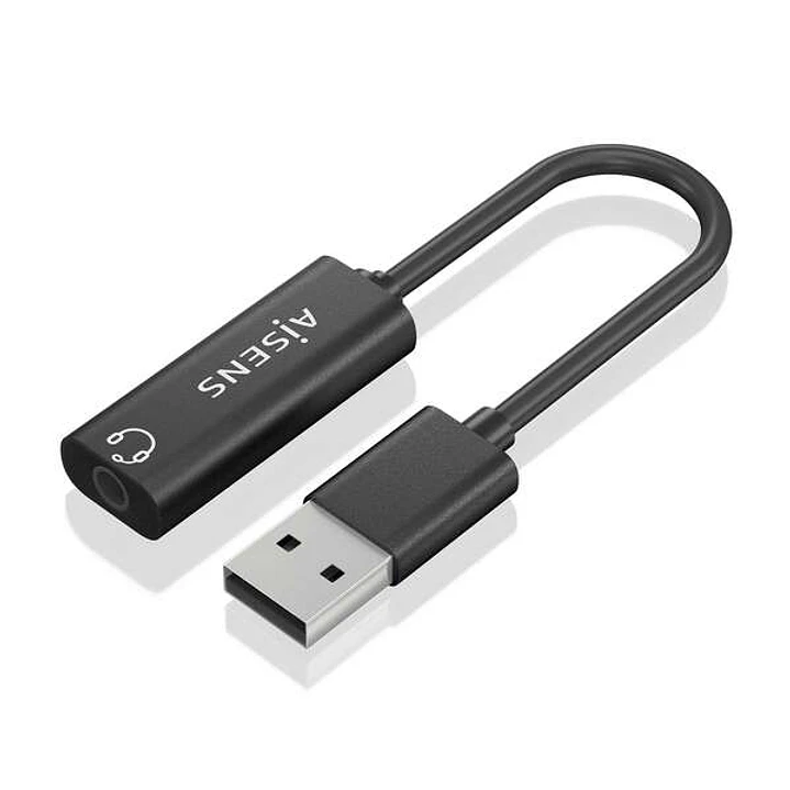 Aisens Conversor USB-A a Audio 48KHz - USB-A/M-JACK 3.5/H - 10cm - Color Negro 1