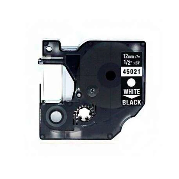 Dymo D1 45021 Cinta de Etiquetas Generica para Rotuladora - Texto blanco sobre fondo negro - Ancho 12mm x 7 metros - Reemplaza S0720610 1