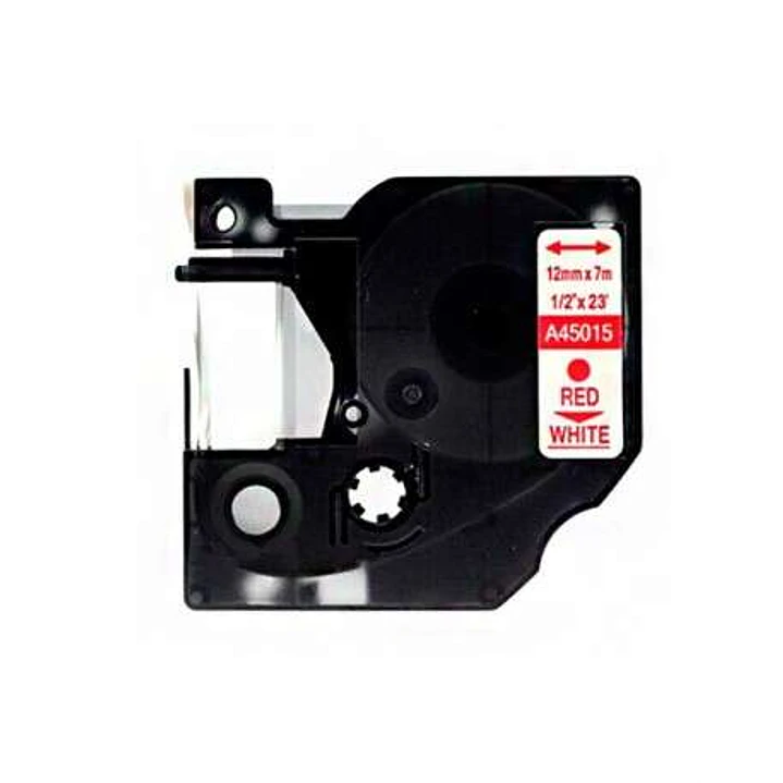 Dymo D1 45015 Cinta de Etiquetas Generica para Rotuladora - Texto rojo sobre fondo blanco - Ancho 12mm x 7 metros - Reemplaza S0720550 1