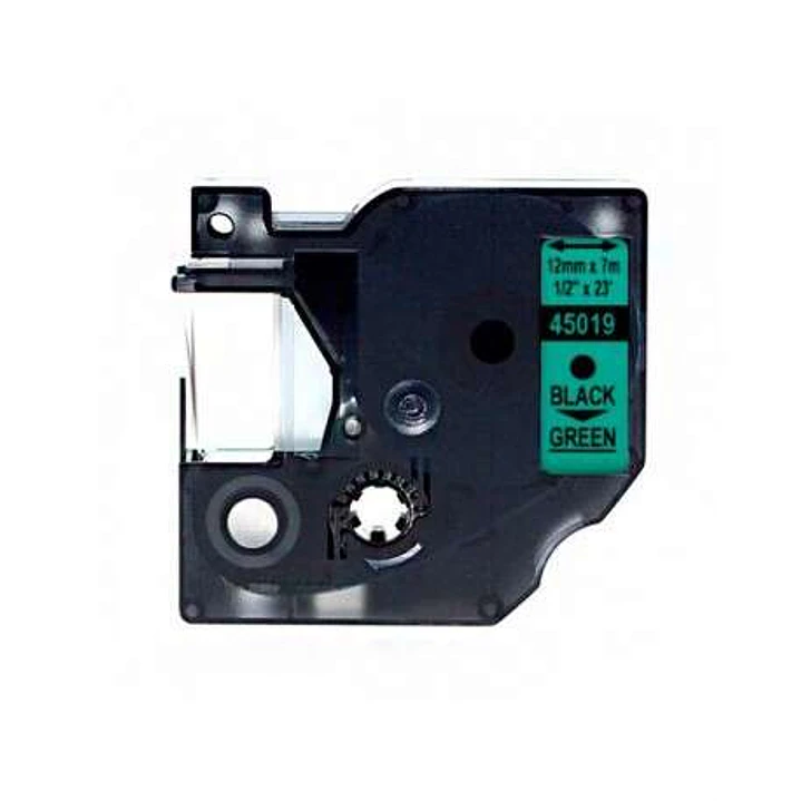 Dymo D1 45019 Cinta de Etiquetas Generica para Rotuladora - Texto negro sobre fondo verde - Ancho 12mm x 7 metros - Reemplaza S0720590 1