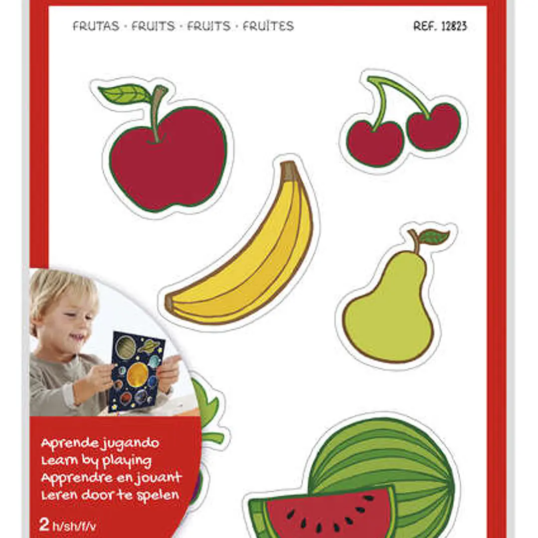 Apli Gomets Tematicos las Frutas xL - 22 Gomets en 2 Hojas A4 - Desarrollados con Educadores - Adhesivo Removible - Seguros y Ecologicos - Ilustracion 1