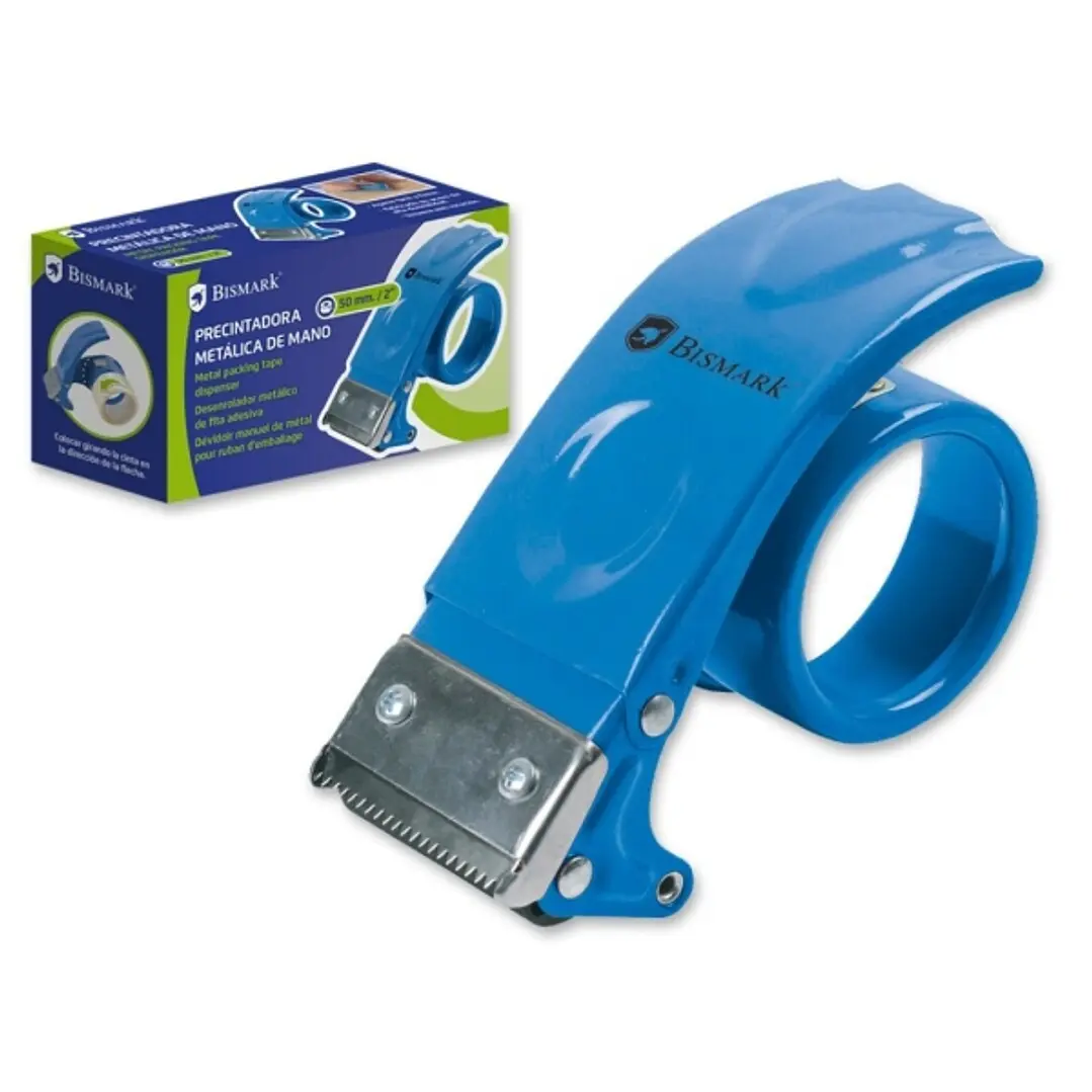 Bismark Precintadora Metalica de Mano para Rollos de hasta 50mm de Ancho - Cuchilla de Acero - Color Azul 1