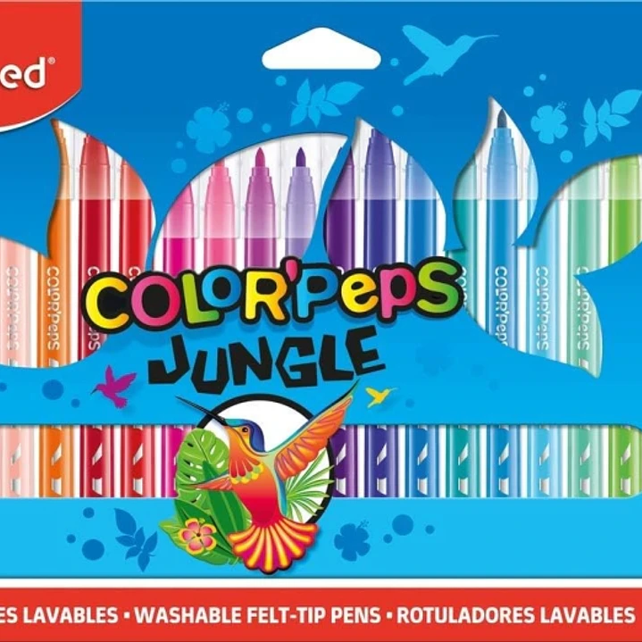 Maped Color´Peps Jungle Pack de 24 Rotuladores con Punta Media Bloqueada 2mm - Ojival, Suave y Flexible - Tinta Lavable - Colores Surtidos 1