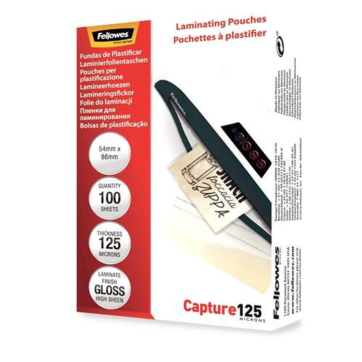 Fellowes Pack de 100 Fundas para Plastificar Tarjetas 54 x 86 mm Brillo - 125 Micras - Alta Calidad - Transparente 1