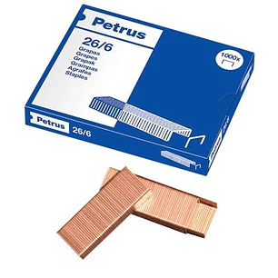 Petrus Caja de 1000 Grapas 26/6 Cobreadas - Hasta 30 Hojas - Patilla de 6mm