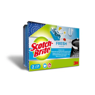 Scotch-Brite Fresh Pack de 2 Estropajos de Cocina - Proteccion para los Dedos - No Raya - Color Azul
