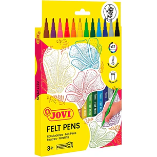 Jovi Felt Pens Estuche de 12 Rotuladores - Punta de 2mm - Amplia Variedad de Tonos - Tinta de Gran Fijacion - Capuchon de Seguridad Ventilado - Colore