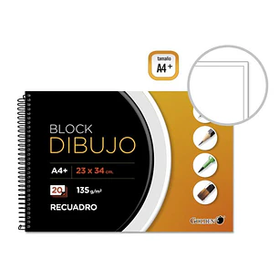 Golden Cuaderno de Dibujo A4+ con 20 Hojas - Papel de 135gr - Recuadro Interior Tamaño A4