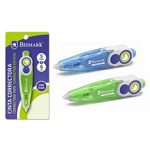 Bismark Cinta Correctora 5mmx6m - Sistema Retro que Oculta el Extremo - Perfecta Adherencia al Papel - Presentacion en Blister Individual - Colores Su