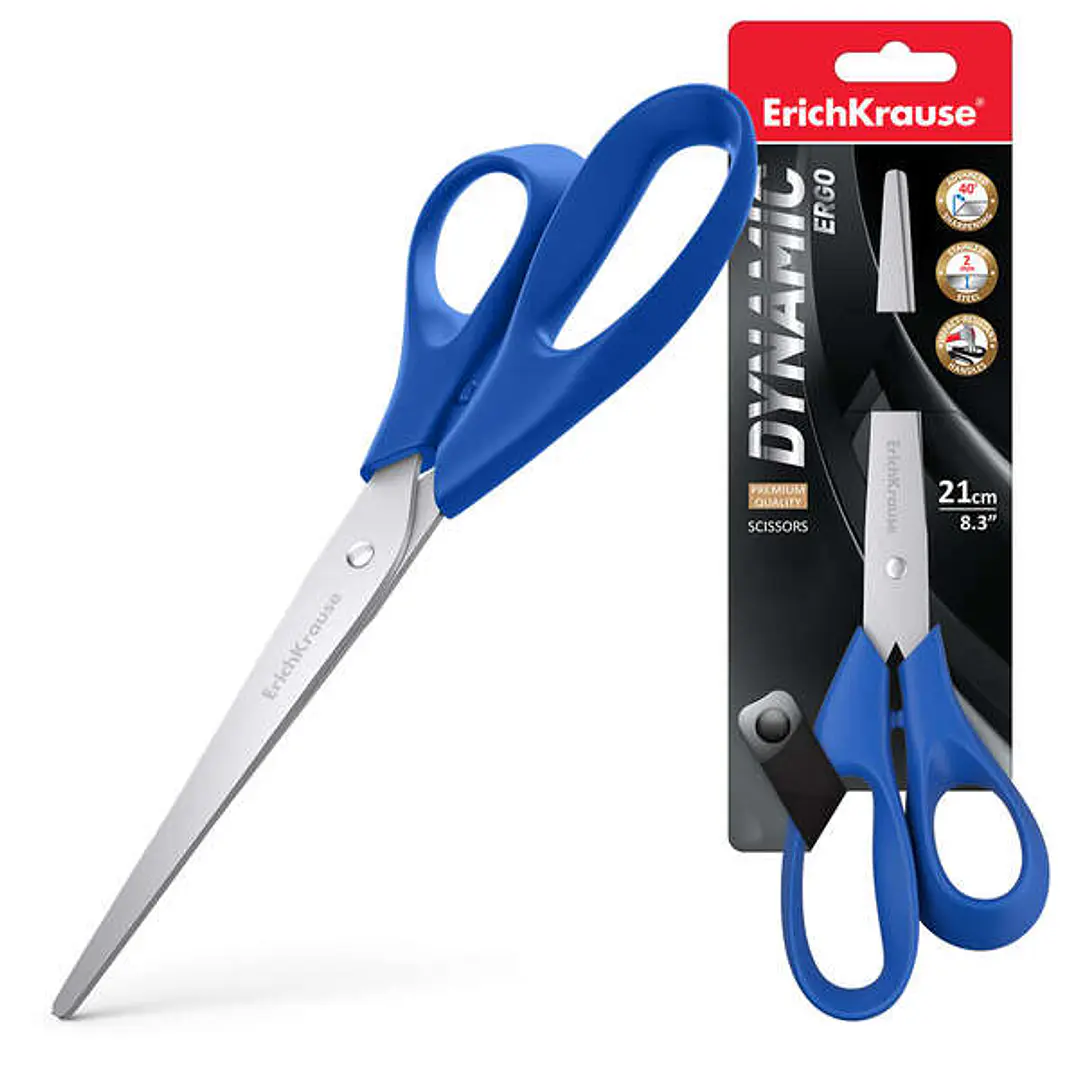 Erichkrause Dynamic Tijeras de Acero Inoxidable 21cm - Afilado Doble Avanzado - Resistente a la Corrosion - Mangos Ergonomicos - Colores Aleatorios 1