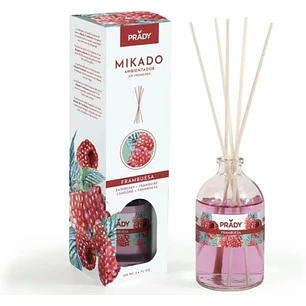 Prady Ambientador Mikado Frambuesa - Frasco de Cristal 100 ml y Varitas Difusoras