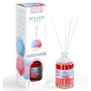 Prady Ambientador Mikado Algodon de Azucar - Frasco de Cristal 100ml y Varitas Difusoras