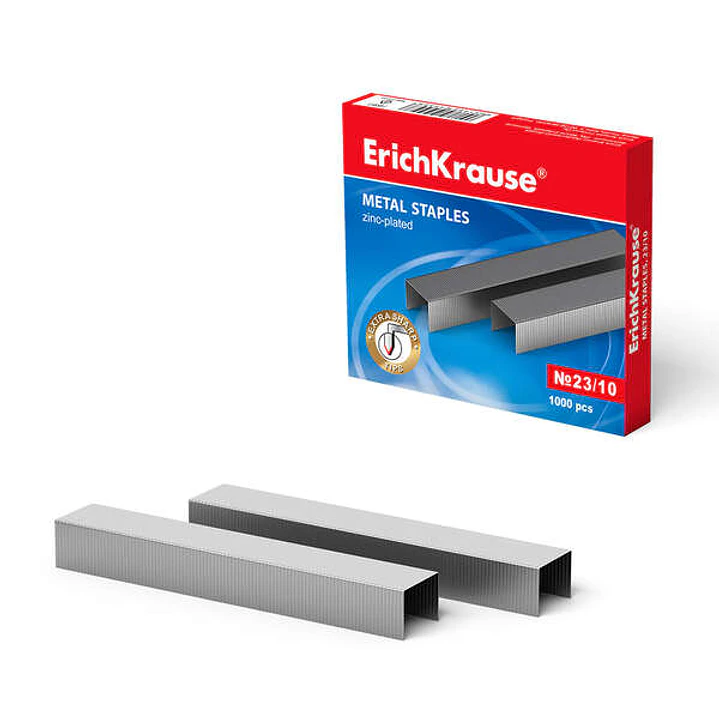 Erichkrause Caja de 1000 Grapas Nº23/10 - Alta Calidad y Resistencia Mejorada - Resistente a la Corrosion - Color Plateado 1