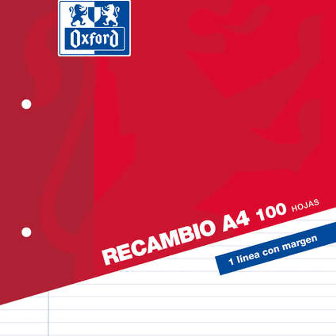 Oxford Classic Recambio de 100 Hojas Sueltas A4 1 Linea Horizontal con Margen 4 Taladros 1