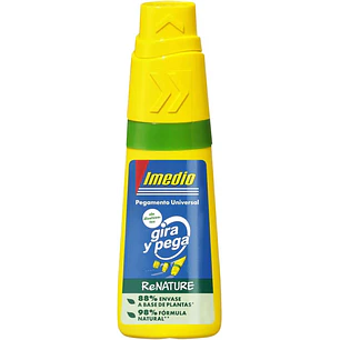 Imedio Gira y Pega Renature Pegamento Universal Sin Disolventes 35ml - Aplicador Giratorio 3 Posiciones - Envase 88% de Origen Vegetal