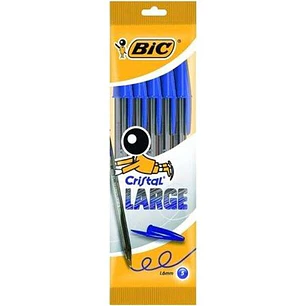 Bic Cristal Large Pack de 5 Boligrafos de Bola - Punta Redonda de 1.6mm - Trazo 0.6mm - Tinta con Base de Aceite - Color Azul