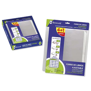 Bismark Pack de 5 Forros para Libros 290mm de Polipropileno - Solapa Ajustable - Facil Forrado en 3 Pasos - Sin Necesidad de Cortar ni Usar Cinta Adhe