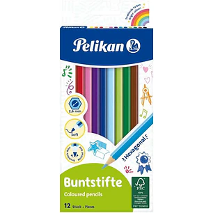 Pelikan Caja de 12 Lapices de Colores Hexagonales Lacados - Mina Antirotura - Certificacion FSC