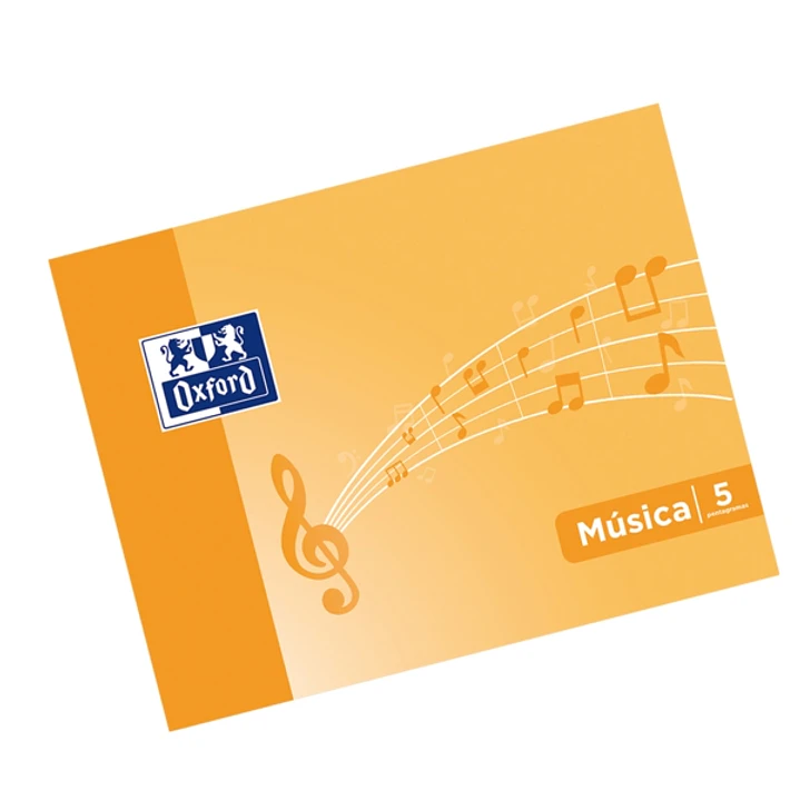 Oxford Libreta de Musica Grapada Formato A5 Apaisado 10 Hojas - 5 Pentagramas Interlineado de 4mm - Tapa Blanda - Color Naranja 1