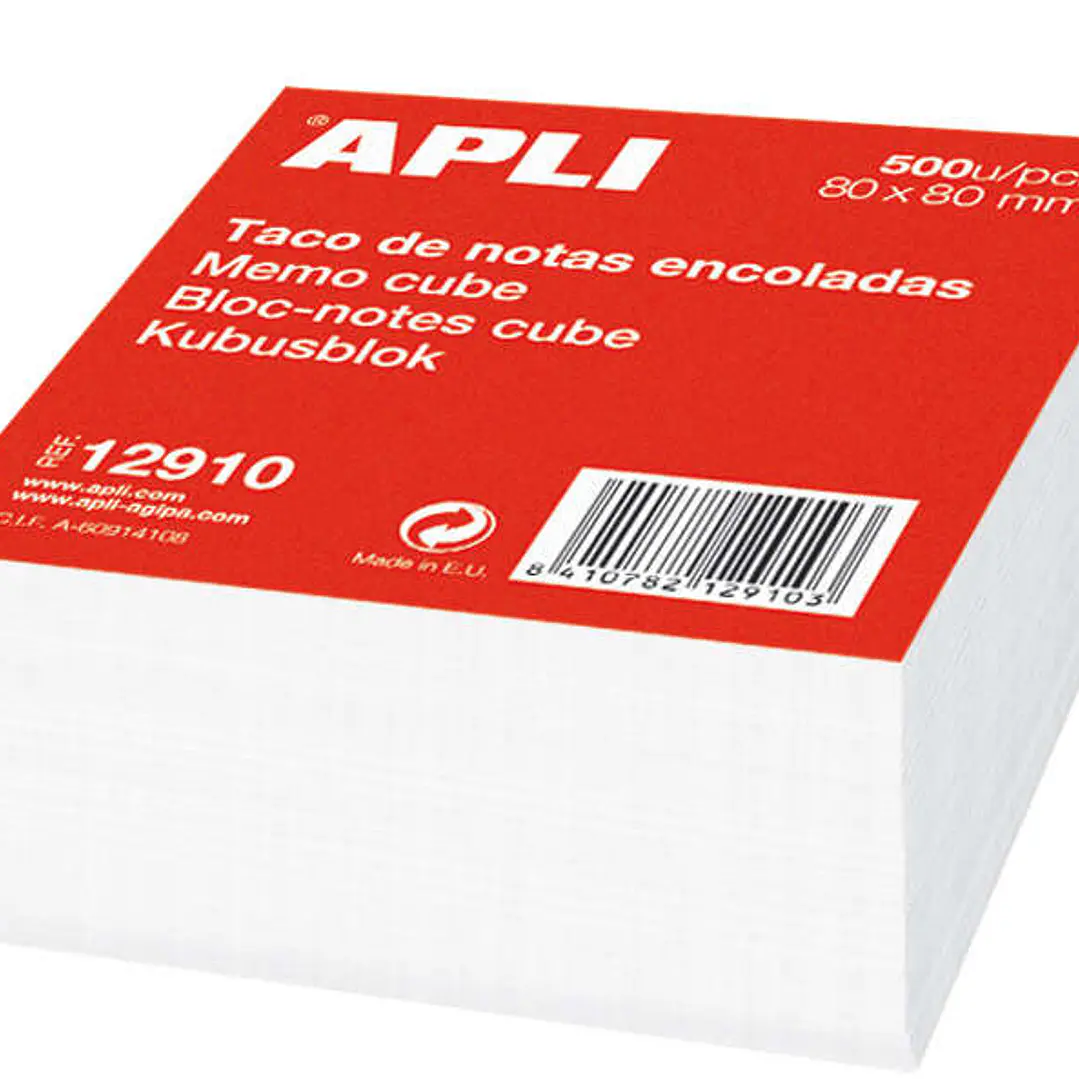 Apli Taco de 500 Hojas 80x80mm - Hojas Encoladas - Color Blanco 1