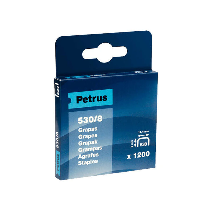 Petrus Caja de 1200 Grapas 530/8 Cobreadas para Clavadora - Patilla de 8mm 1