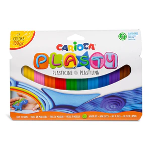 Carioca Plasty Pack de 12 Plastilinas Surtidas - Facil de Usar - No Se Seca - Reutilizable - Colores Brillantes y Mezclables - Libre de Gluten - Color