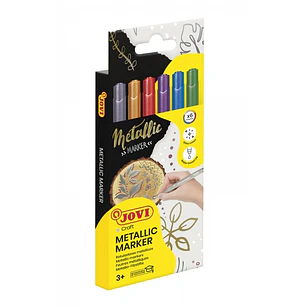 Jovi Metalic Estuche de 6 Rotuladores - Efecto Metalico - Tinta Base Agua - Facil Limpieza - Ideal para Papel Oscuro y Superficies No Porosas - Color 