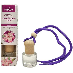 Prady Ambientador Coche Lily - Frasco de Cristal 6 ml y Cuerda para Espejo Retrovisor