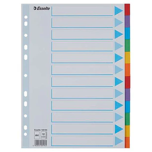 Esselte Separadores 12 Posiciones - Multitaladro - 6 Colores - Carton - Tamaño A4