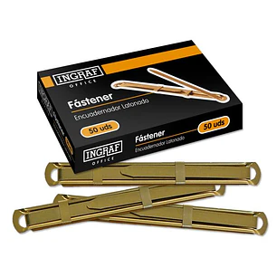Ingraf Pack de 50 Fasteners - Latonado para Encuadernacion Rapida y Resistente - Incluye Lengüeta y Corredera - Color Oro