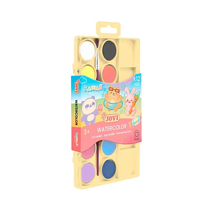 Jovi Kawaii Pack de 12 Acuarelas en Pastilla 22mm + Pincel - Facilmente Mezclables - Colores Kawaii Surtidos