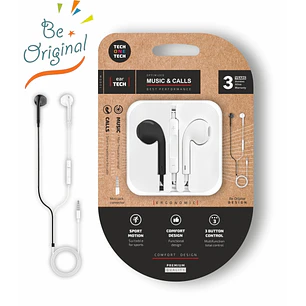 TechOneTech EearTech B&W Be Original Auriculares Intraurales - Microfono Integrado - Mini Jack 3.5mm - Cable de 1.20m - Blanco/Negro