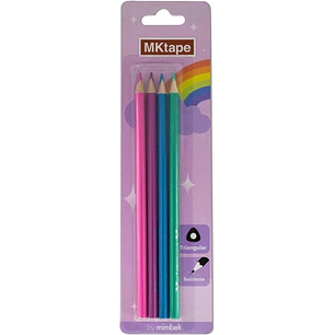 MKtape Pack de 4 Lapices Triangulares de Colores - Mina de 3,0mm - Resistencia a la Rotura - Colores Pastel