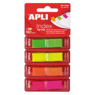 Apli Indices Adhesivos Film Zigzag 45x12mm 4 Dispensadores de 40 Indices - Faciles de Aplicar - Resistentes - Removibles - Colores Fluorescentes - Mul