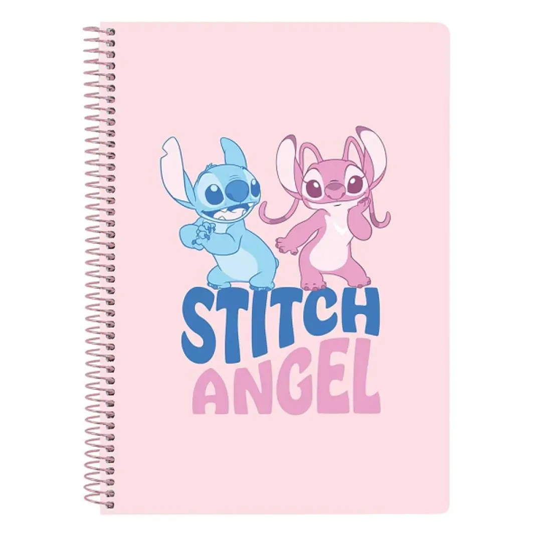 Safta Stitch Ohana Libreta con Espiral - Formato Cuarto - 80 Hojas de Papel 80g/m2 - Cuadriculas 4x4mm - Tapas Duras Glasofonadas - Margen Lateral - 1 1