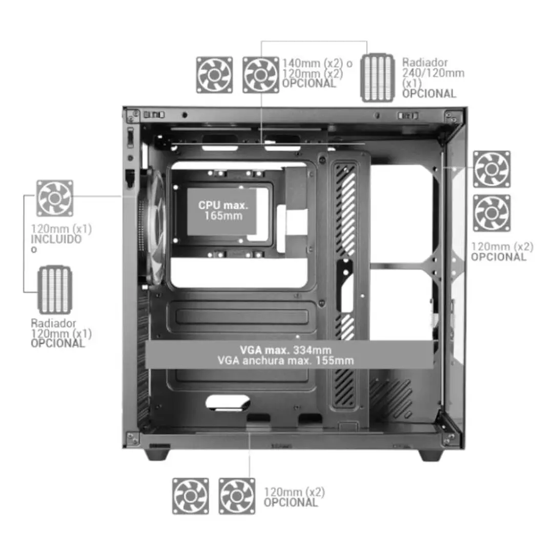 MARS GAMING Caja MCV-ONE Atx Doble Cámara Black 3