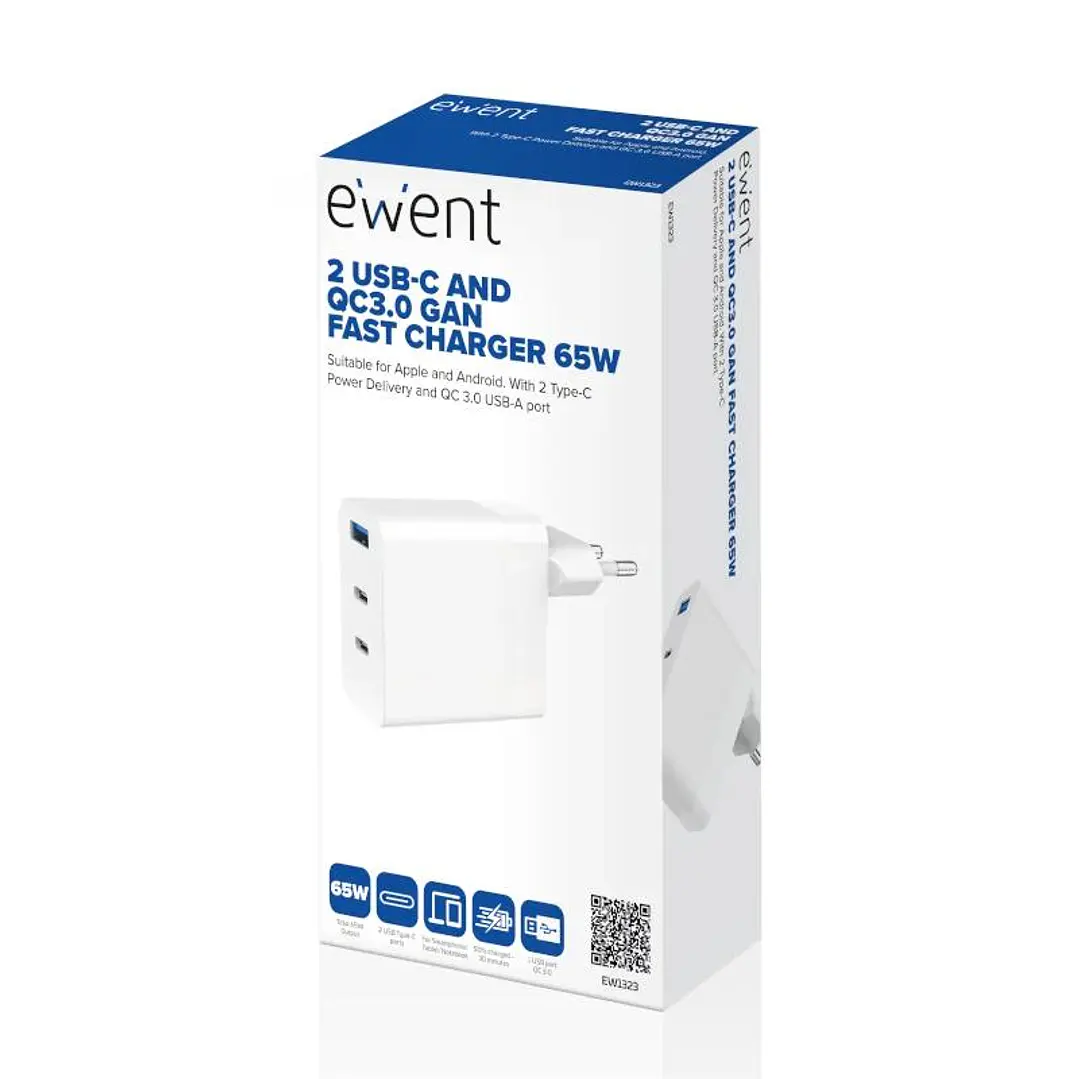 EWENT Cargador carga rapido 65w usb-c y usb-a 4