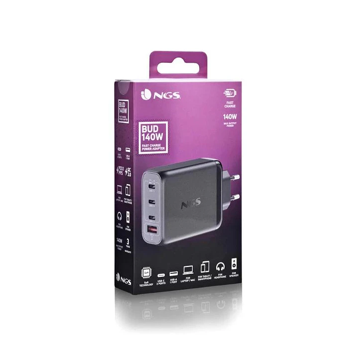 NGS CARGADOR ULTRARAPIDO140W 4 PUERTOS 3USB-C 1 US 3