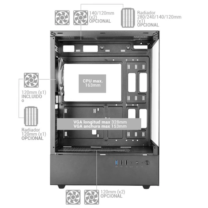 MARS GAMING Caja ATX Ventis FRGB Silence Black 3