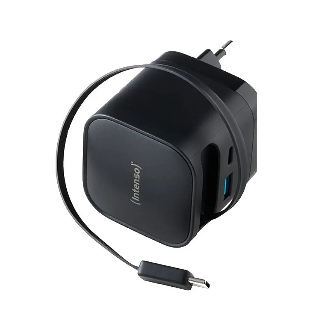 Intenso Cargador GaN W65ACIC retráctil Negro 1