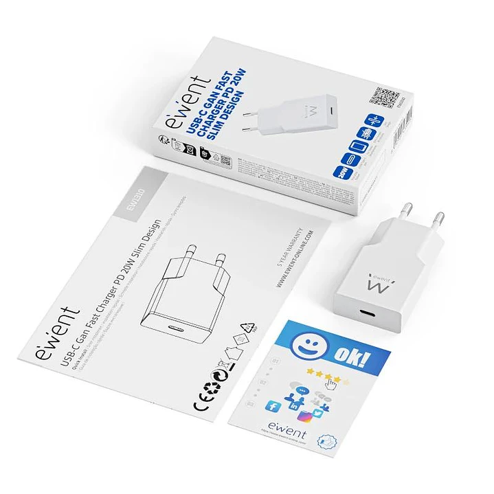EWENT EW1310 Cargador rápido USB-C 20W Tec.Ganfast 2