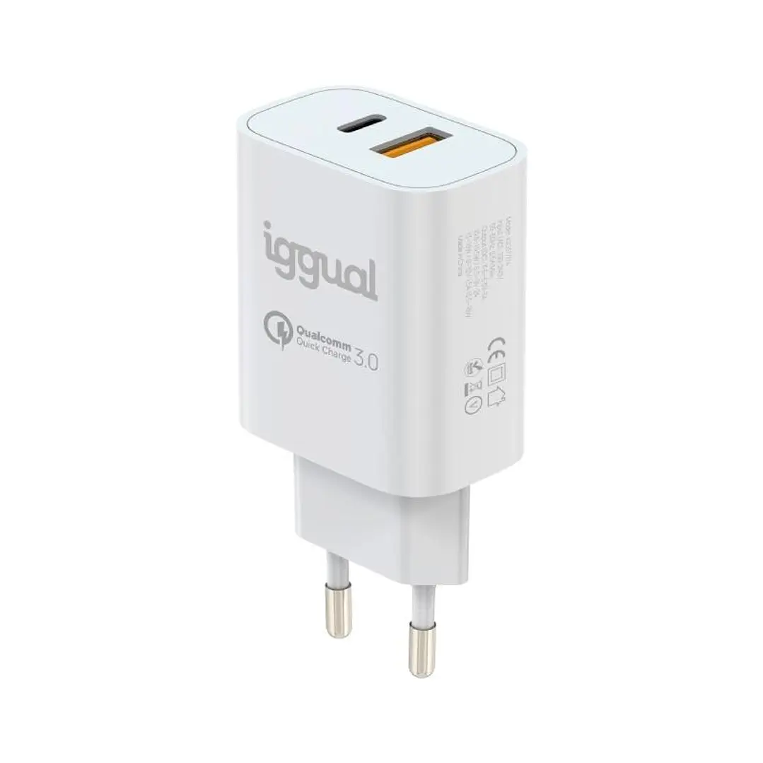 iggual Cargador doble USB QC3.0 + tipo C PD 20W 2