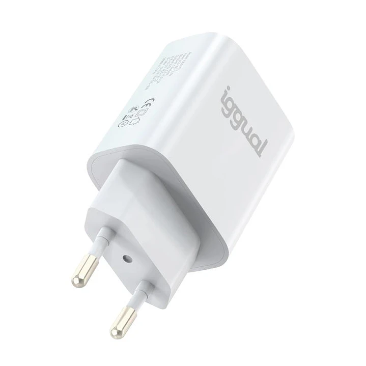 iggual Cargador doble USB QC3.0 + tipo C PD 20W 3